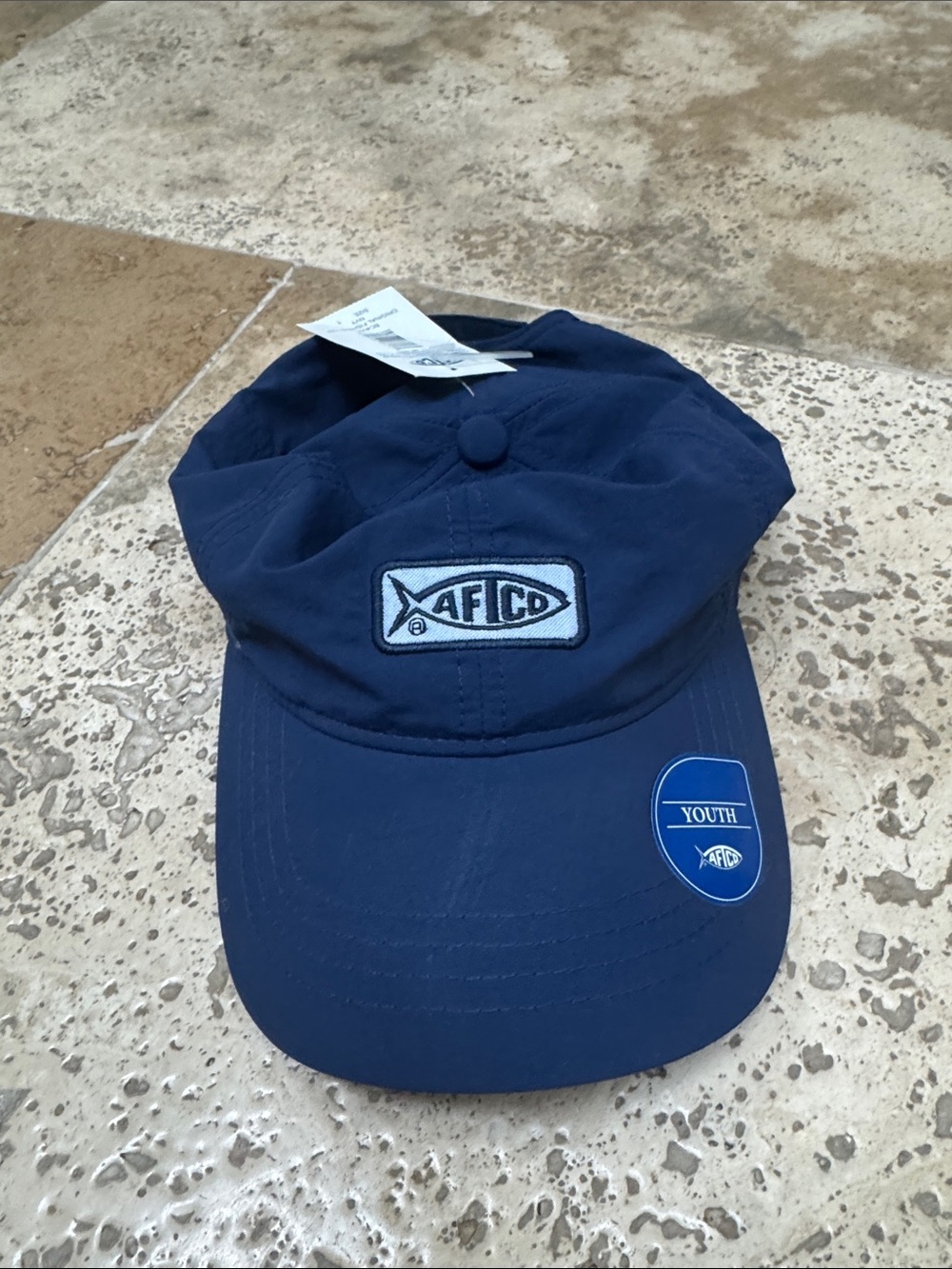 NWT AFTCO Youth Navy Blue Baseball Cap with Logo Patch